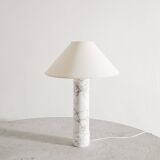 Swedish Mid Century White Marble Cylindrical Table Lamp by Bergboms, 1960s