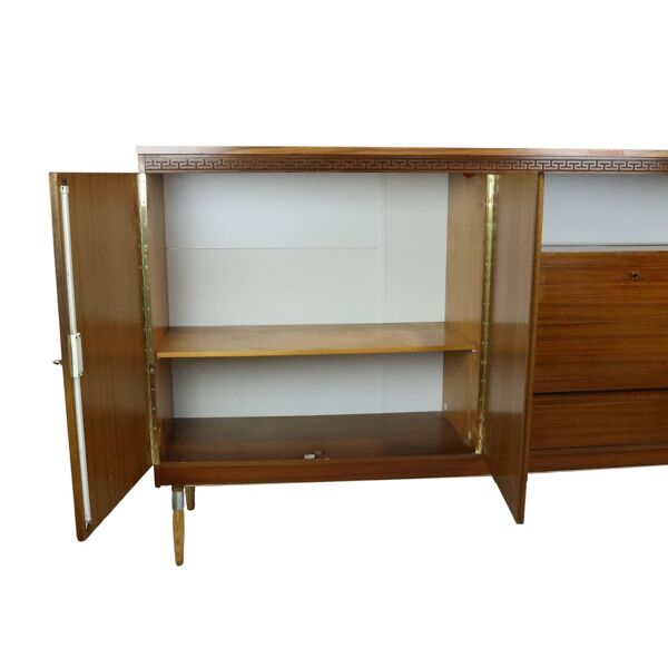Buffet vintage mi-siècle avec tiroir et portes en placage de teck 200 cm