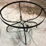 Table base wrought iron and brass, bevelled glass tray, 1980s