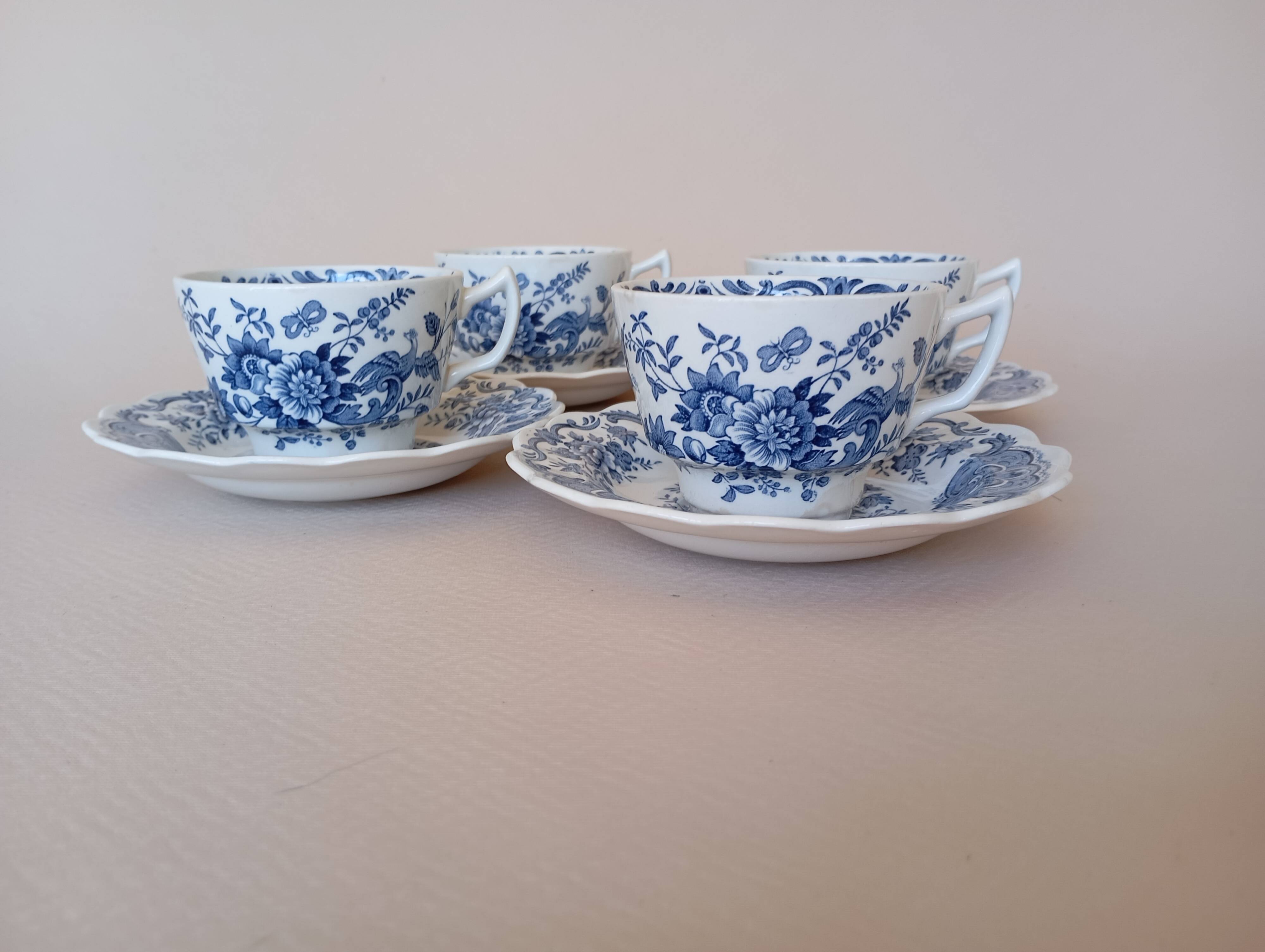 4 Ridgway (Staffordshire) blue "Windsor" English cups