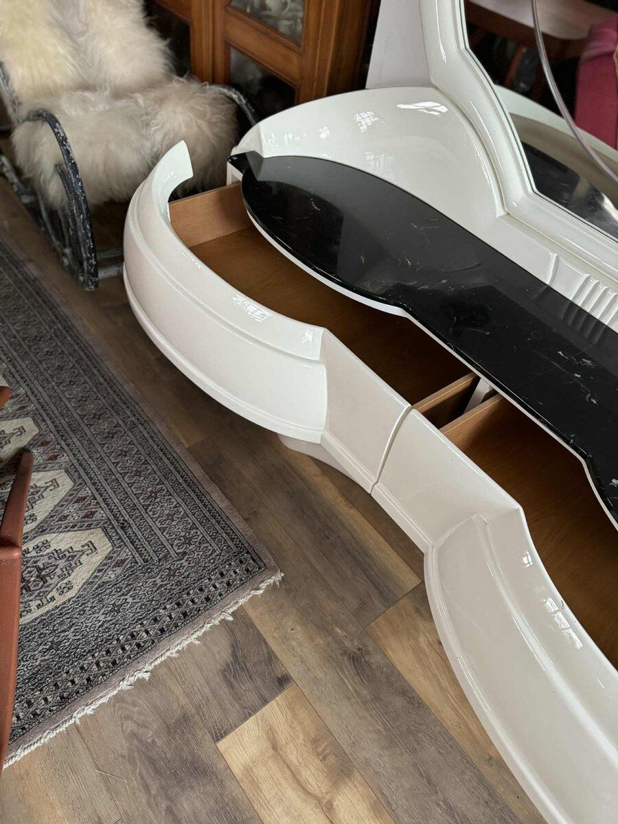 Space Age vanity table with large oval mirror