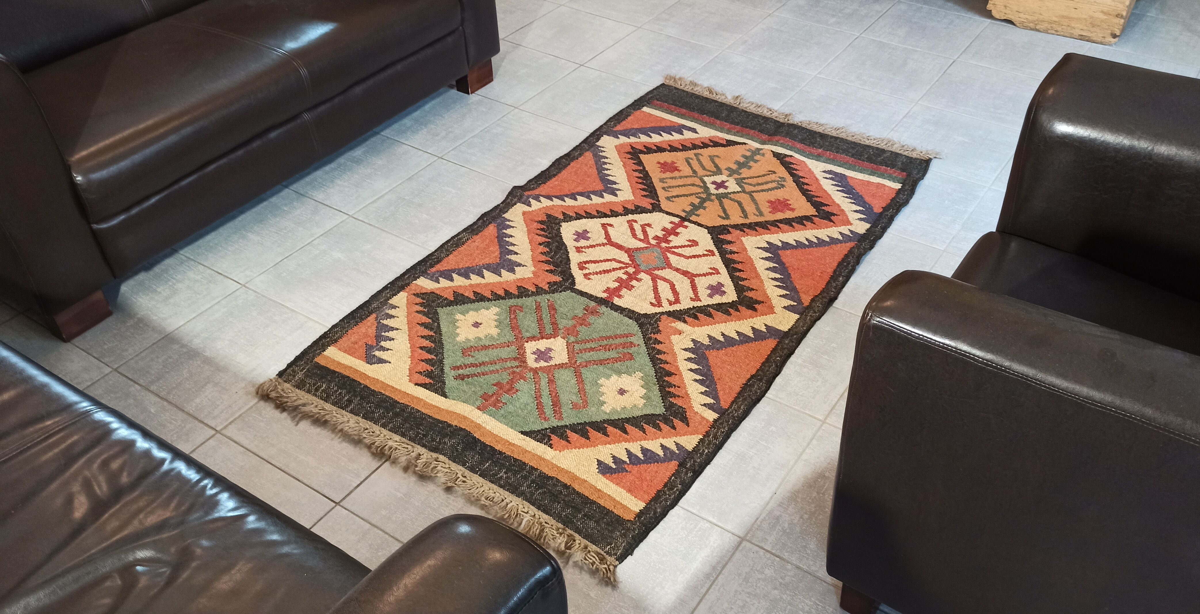 Kilim cotton and burlap carpet - 90cm x 160cm