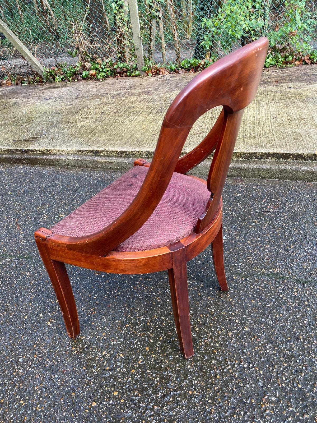 Gondola office chair in solid wood and burgundy fabric 1950