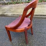 Gondola office chair in solid wood and burgundy fabric 1950