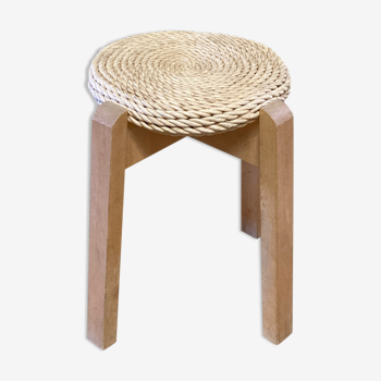 Midcentury Scandinavian rush rope stool