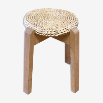 Tabouret scandinave en corde de jonc du milieu du siècle