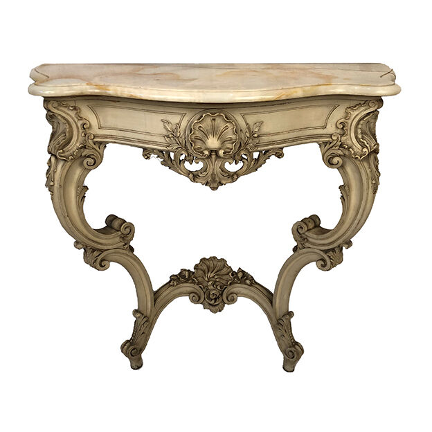 Louis XV style console in gray lacquered wood and marble top, nineteenth