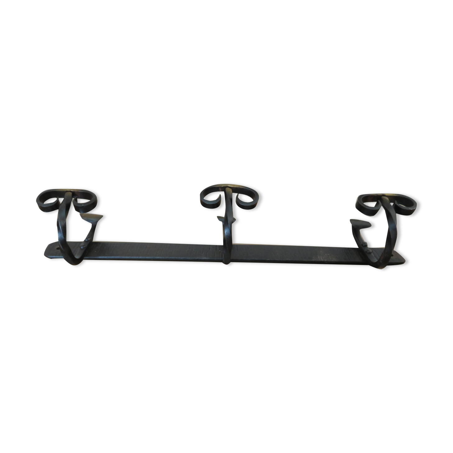 Wall coat rack 3 hooks in hammered wrought iron years 50 60