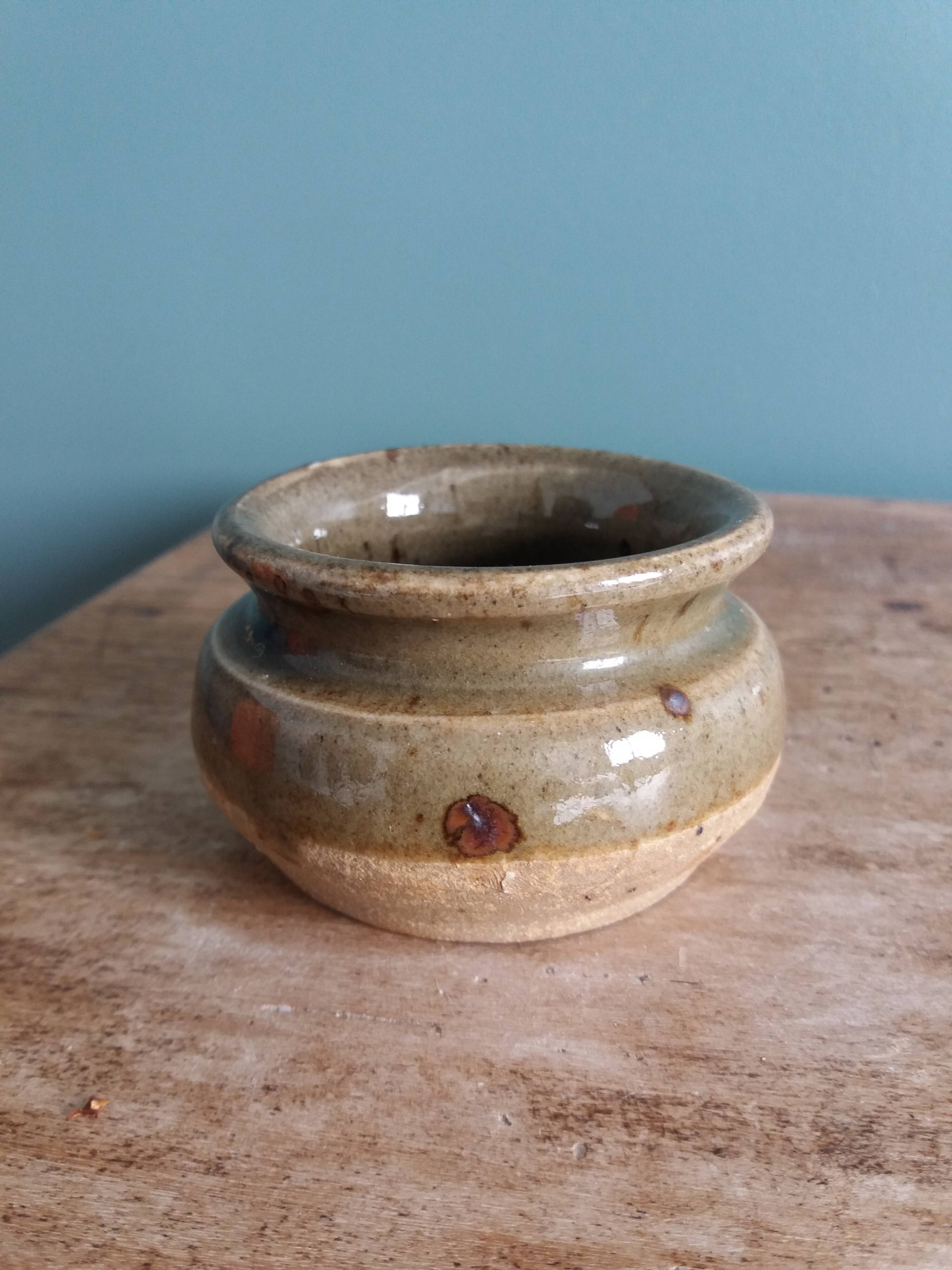 Signed stoneware mustard pot