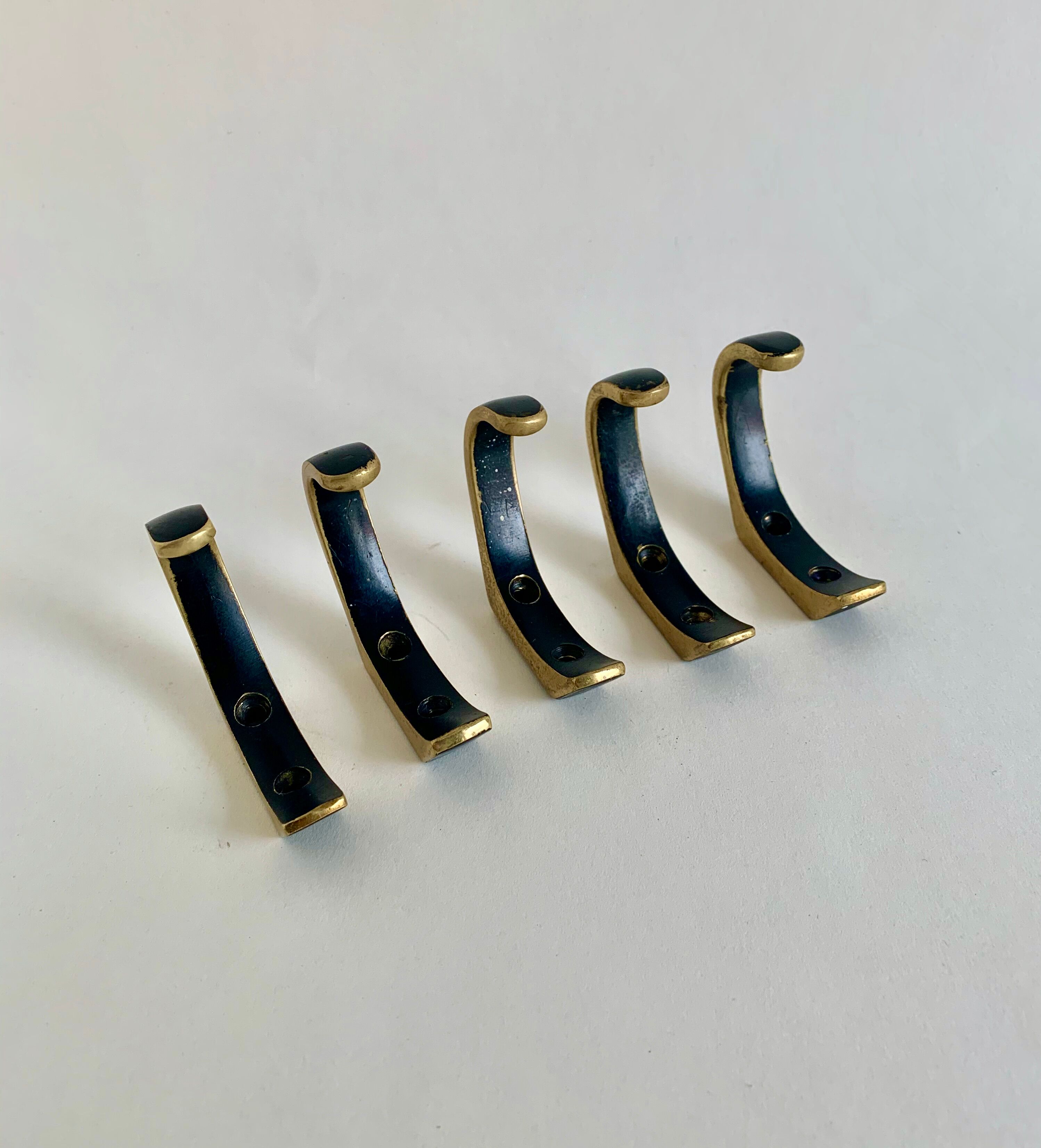 Brass wall hooks from Herta Baller, set of 5