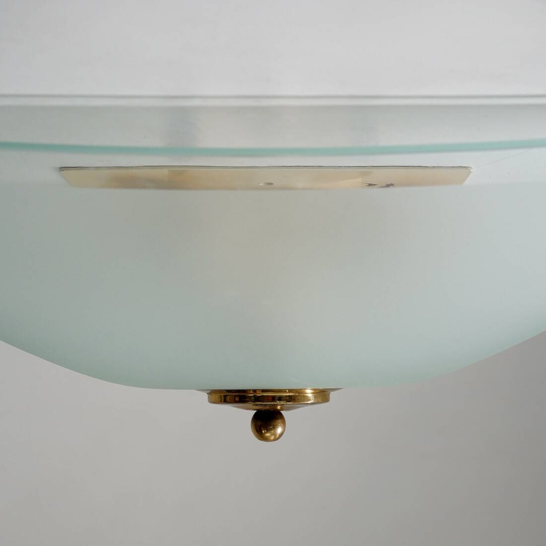 Ceiling lamp in satin glass and brass, 1970s