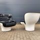 2x Joe Colombo Elda LONGHI Chair Black leather, White fiberglass