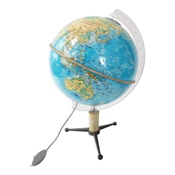 Globe terrestre lumineux vintage 1950