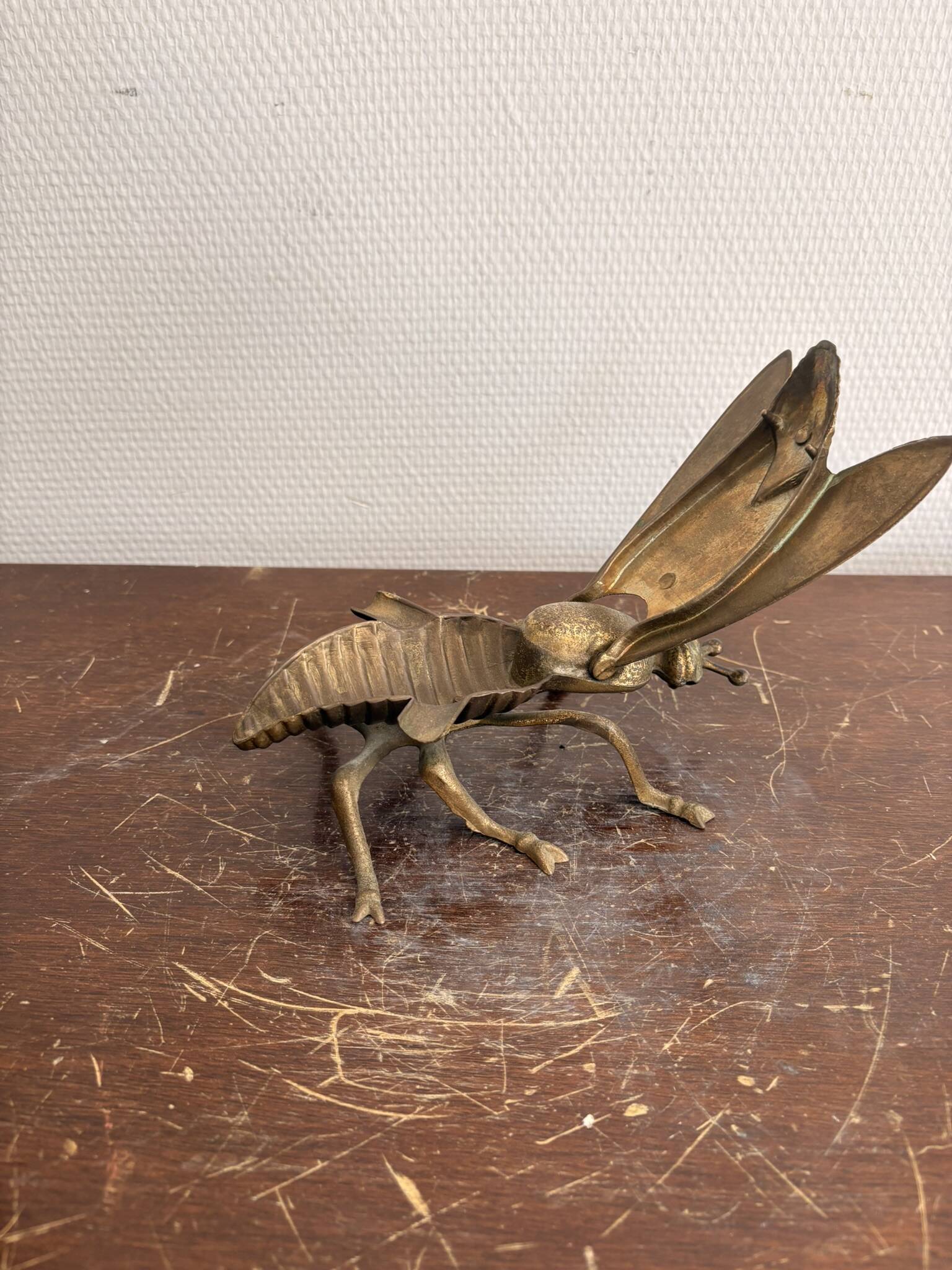 Ashtray Box Fly Cicada Articulated Brass Chiseled Vintage Display Object