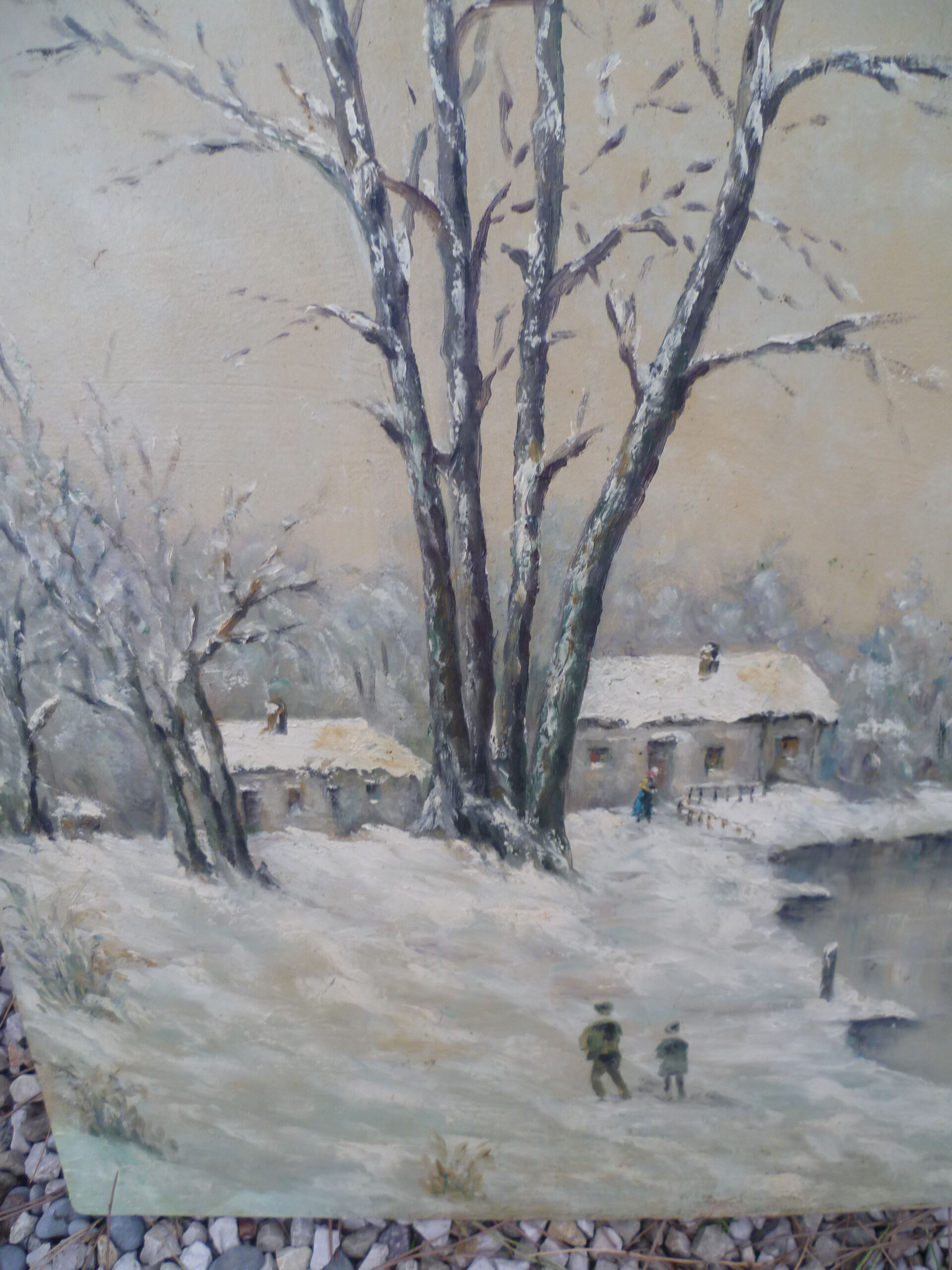 Monier painting "characters in snow landscape"