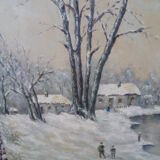 Monier painting "characters in snow landscape"