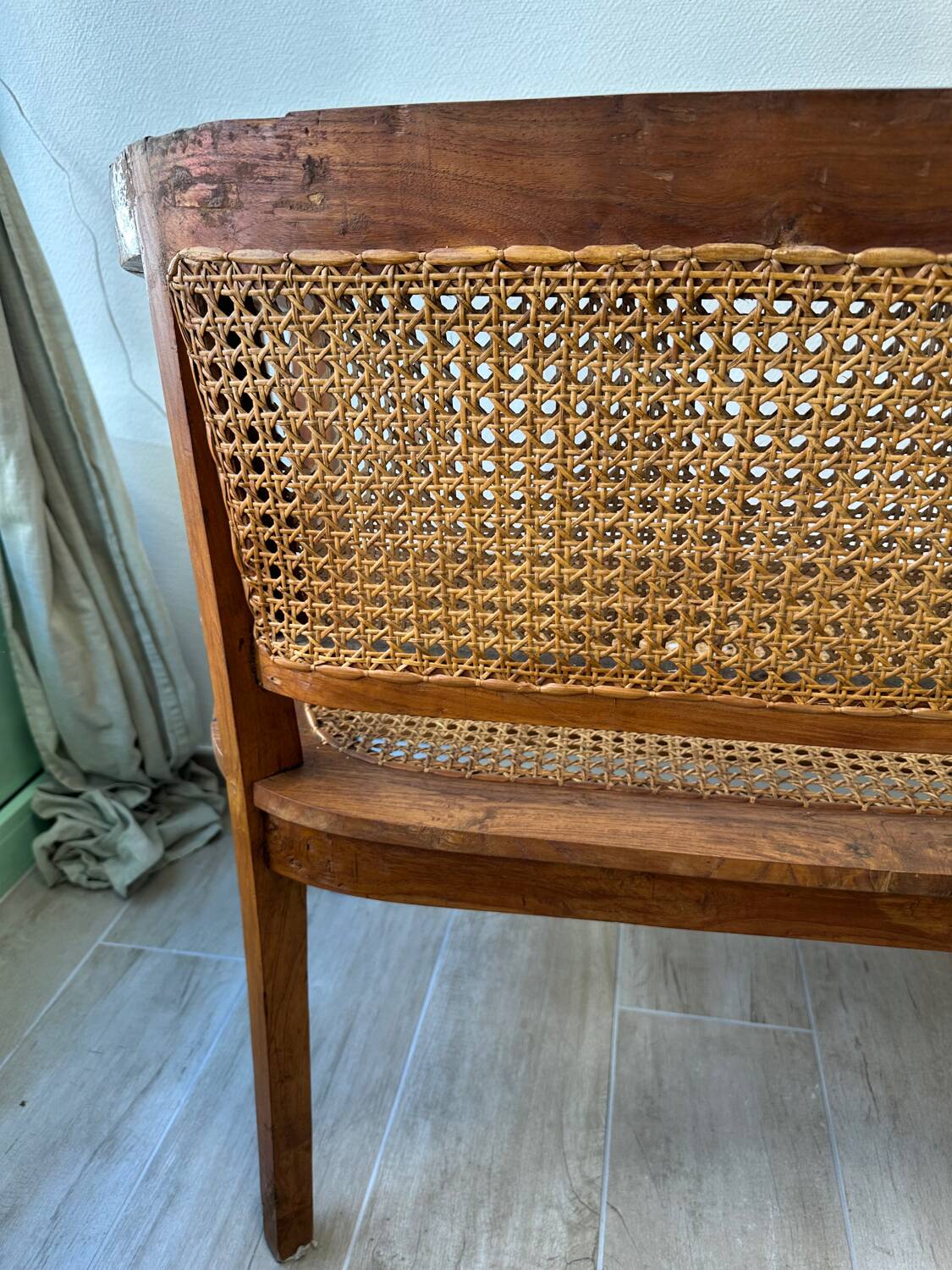 Art Deco wooden and cane bench