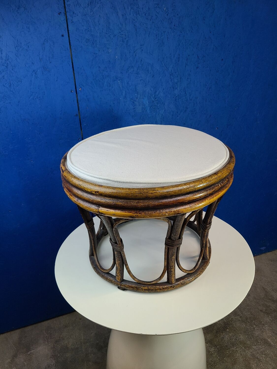 Pouf, rattan stool, new cushion