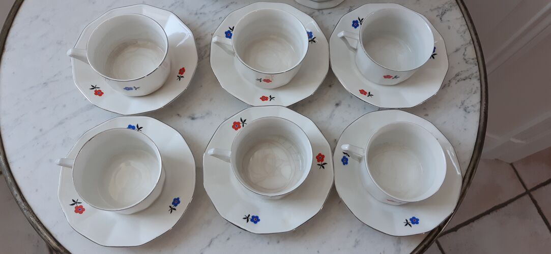 Service à café Tchèque composé de 6 tasses, une cafetière et un sucrier années 60