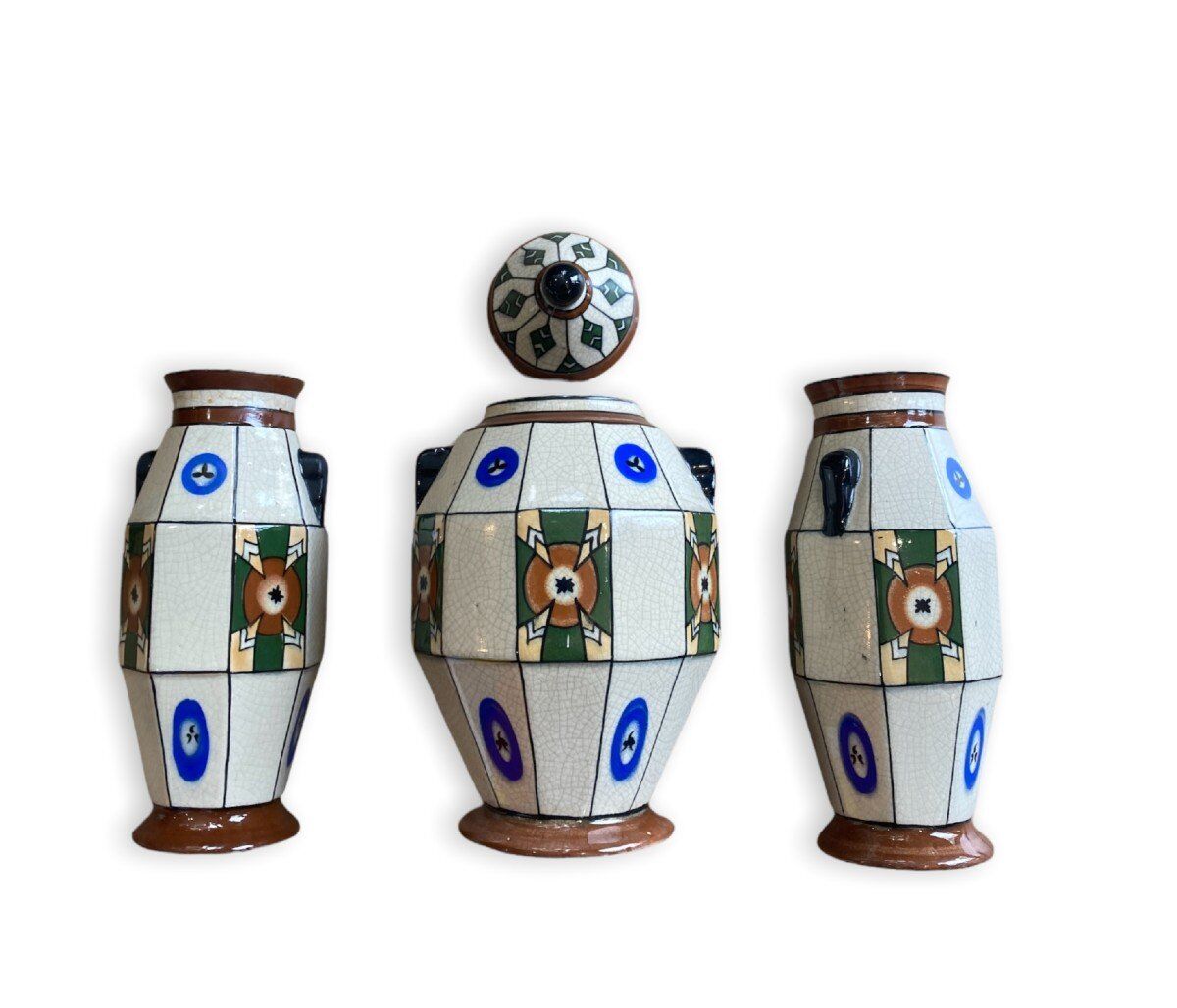 Set Of Vases Art Deco De La Faïencerie Wasmuël