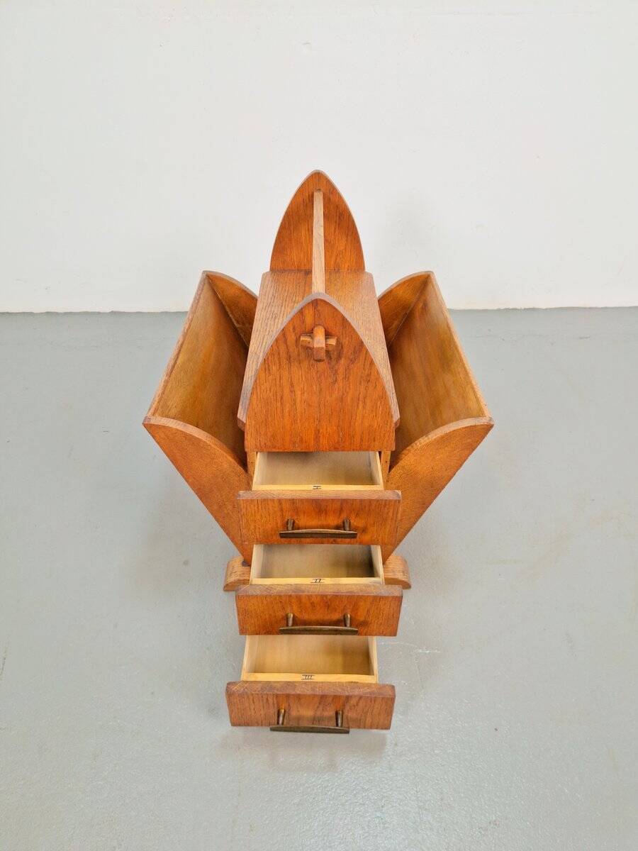 Art Deco Magazine Rack with Three Drawers, 1930s