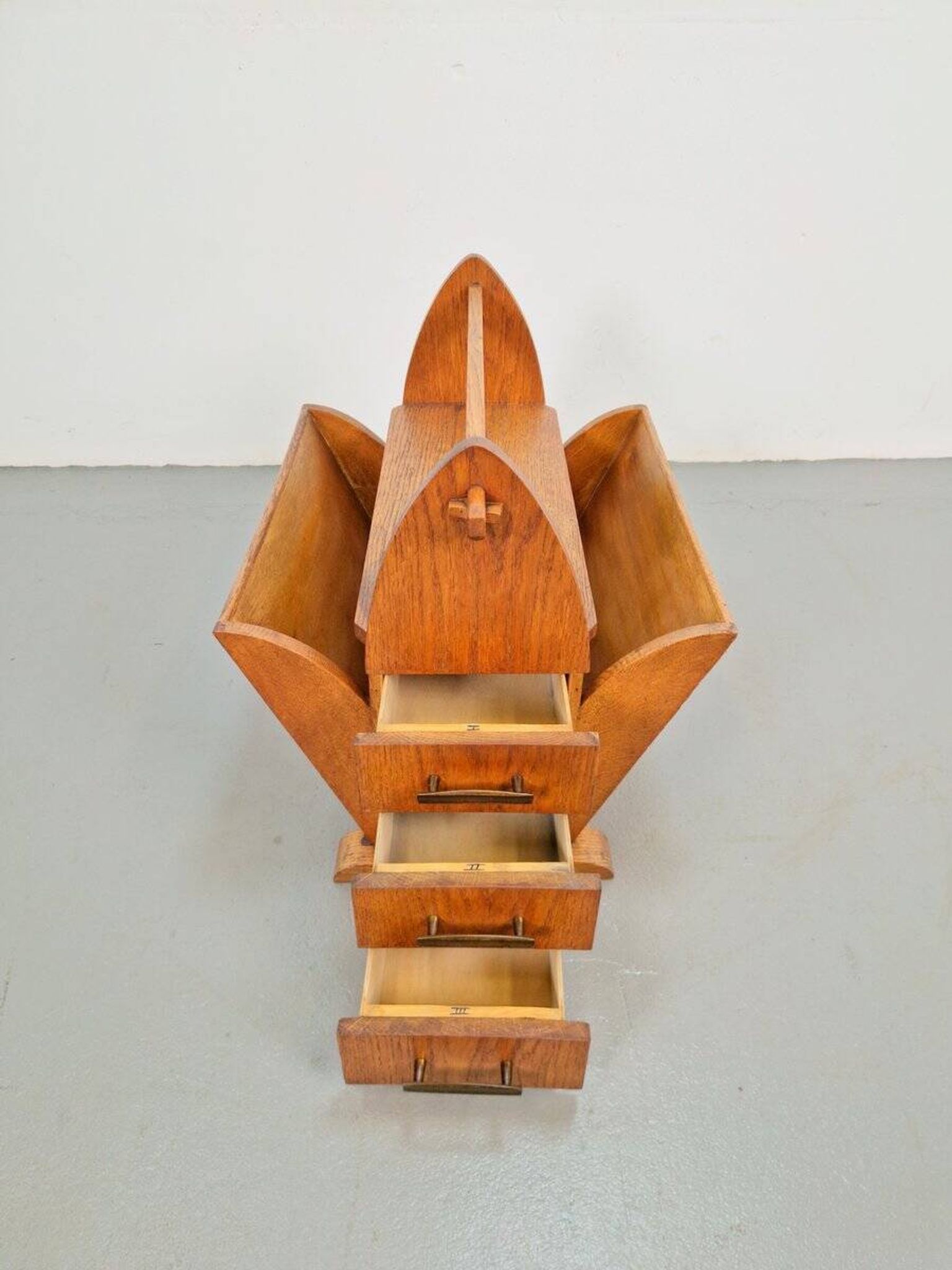Art Deco Magazine Rack with Three Drawers, 1930s