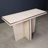 Console vintage en travertin et laiton, années 1970