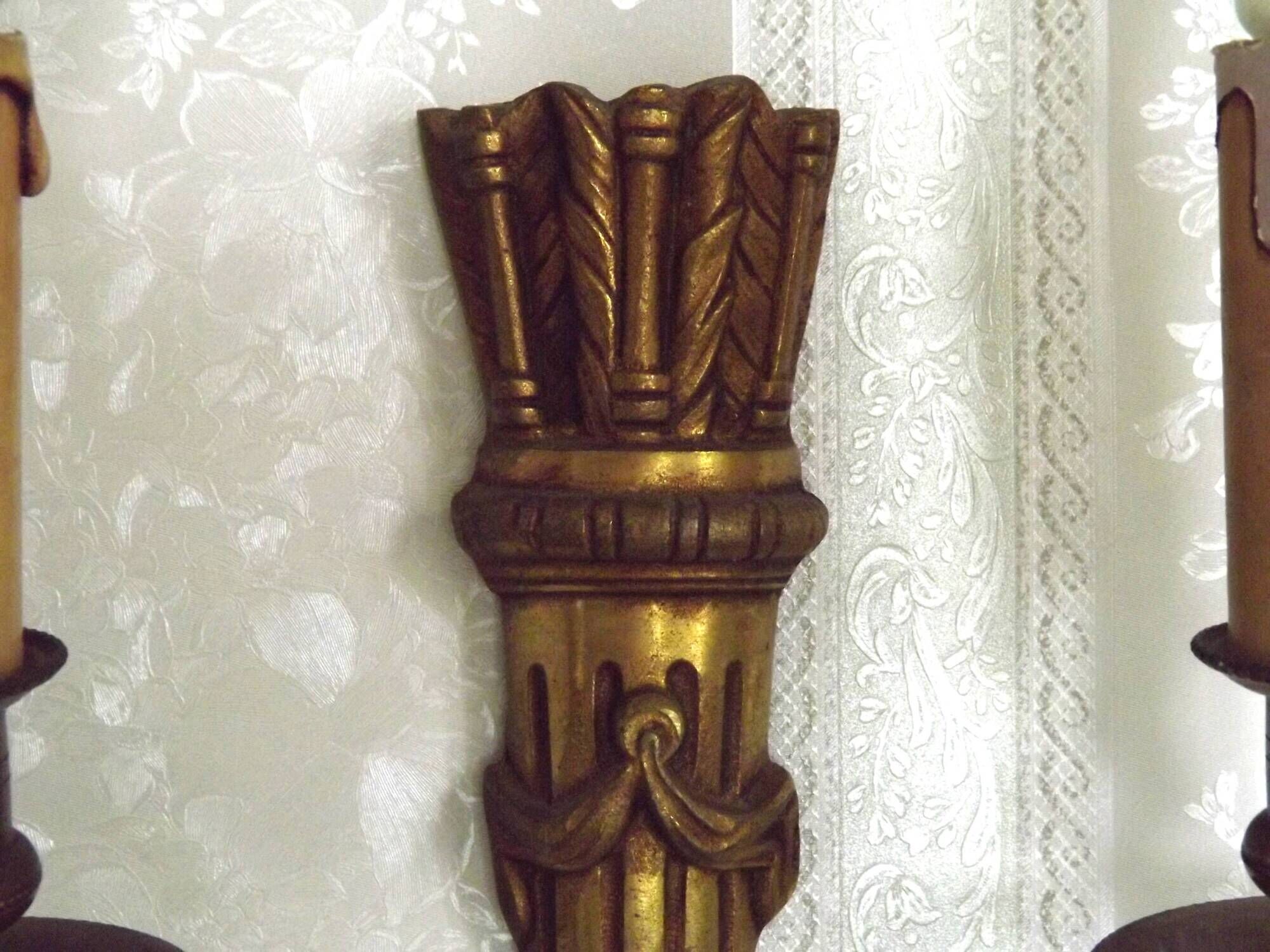 Elegant Pair French Antique Bronze Empire Arrow Style Double Wall Lights 4841
