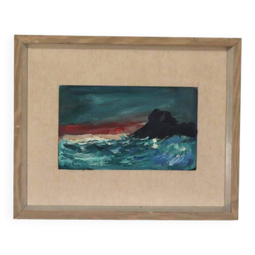 Huile sur panneau suédoise du milieu du siècle – « Vagues » par Louis Zelig – Signée