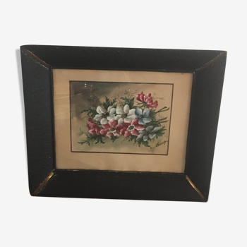 Framed watercolor "Bouquet d'anemones"
