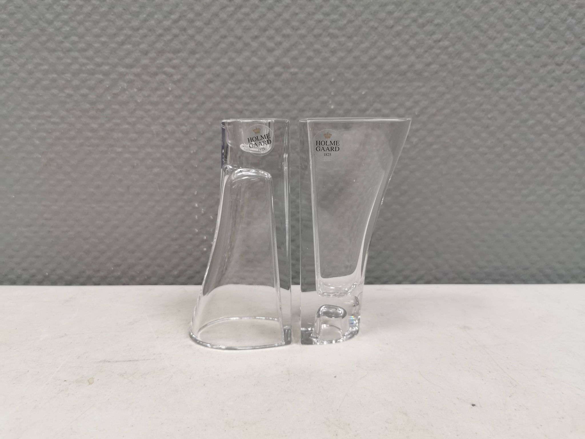 Vintage glass candlesticks/vases from the Danish Holmegaard glassworks.
