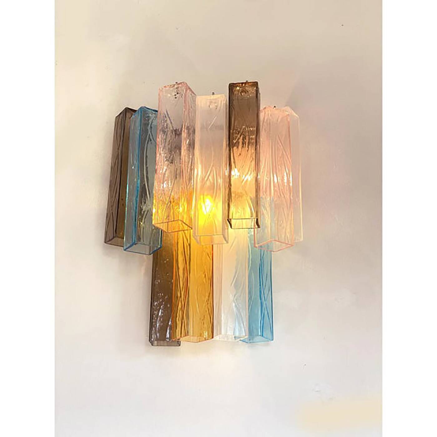 Lot of 4 Multicolored "Squared" Murano Style Glass Wall Sconces