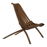 Handcrafted folding chair in solid wood (Iroko) vintage circa 1970.