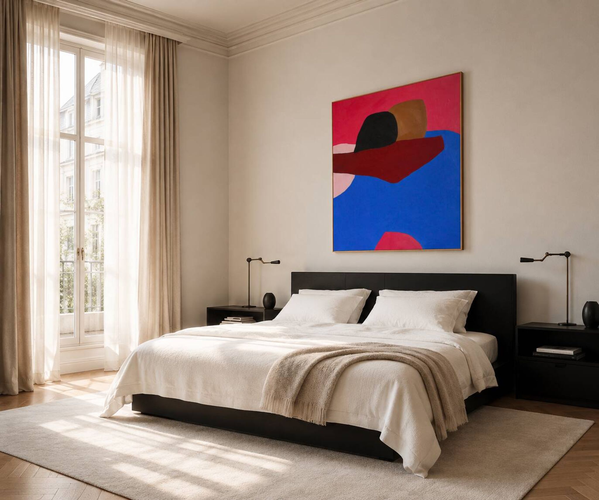 Minimalist canvas couple embraced "a hug" signed Bodasca