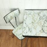 Formica table and its 2 chairs imitation marble