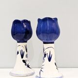 2 vintage '80 candlesticks in the shape of a tulip. Delft. In perfect condition.