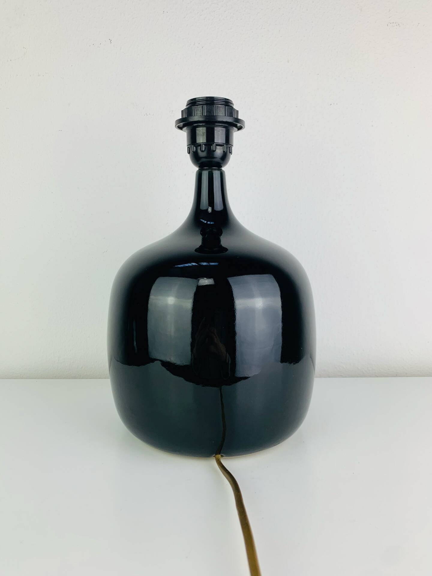"Fig" lamp, black ceramic and silk shade, 1960s.