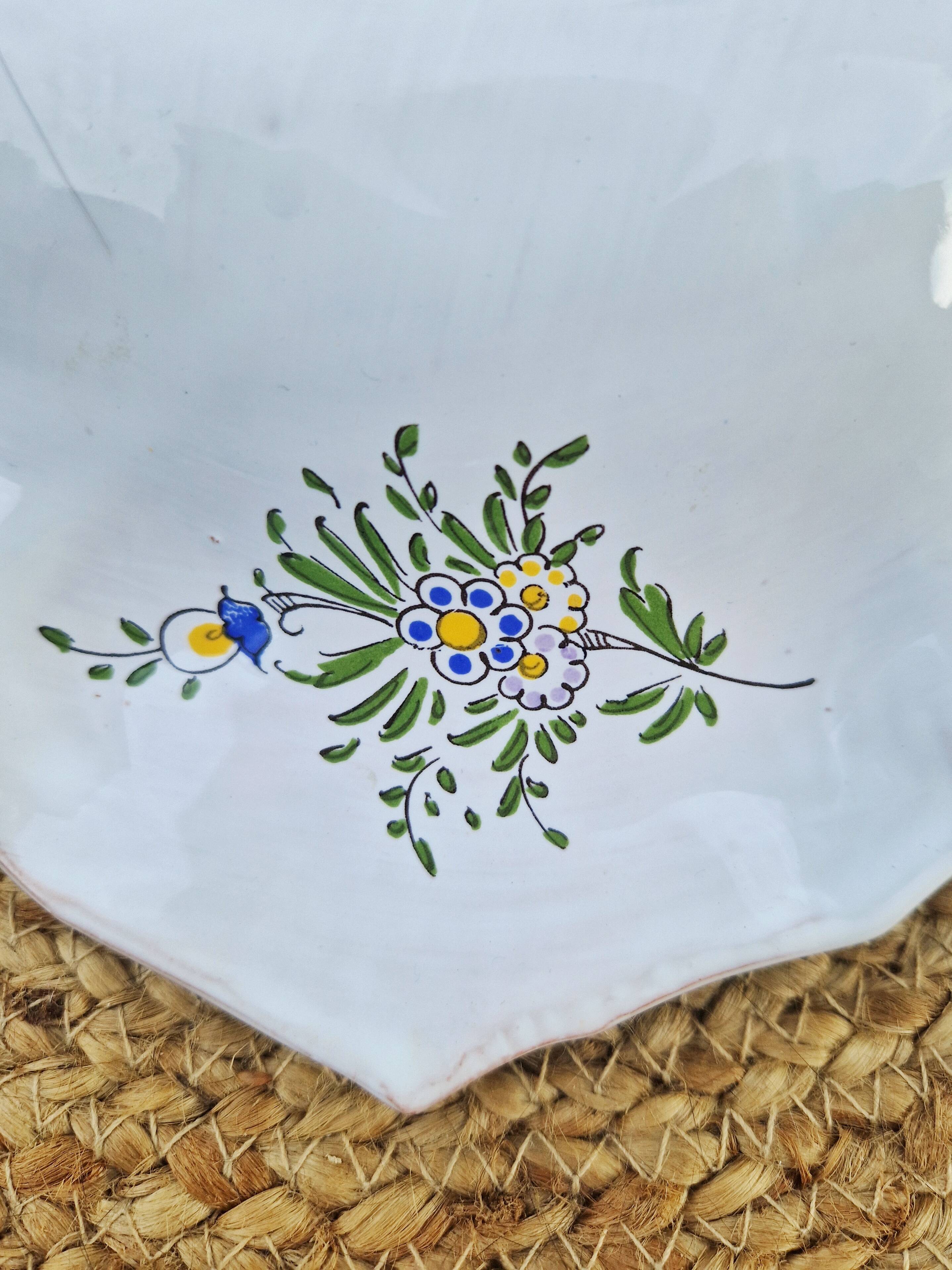 Assiette unique en faïence française vintage de Le Renoleau peinte à la main, 30 cm