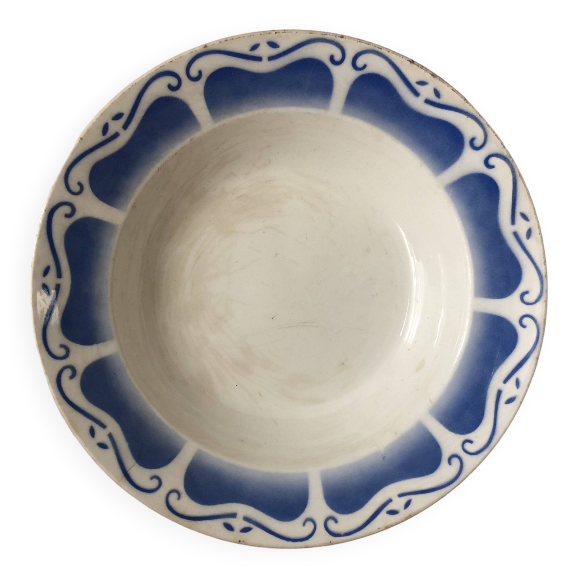 Vintage hollow dish in royal blue arabesque earthenware