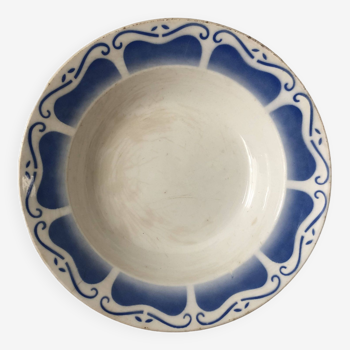 Vintage plat creux en faïence arabesques bleu roi