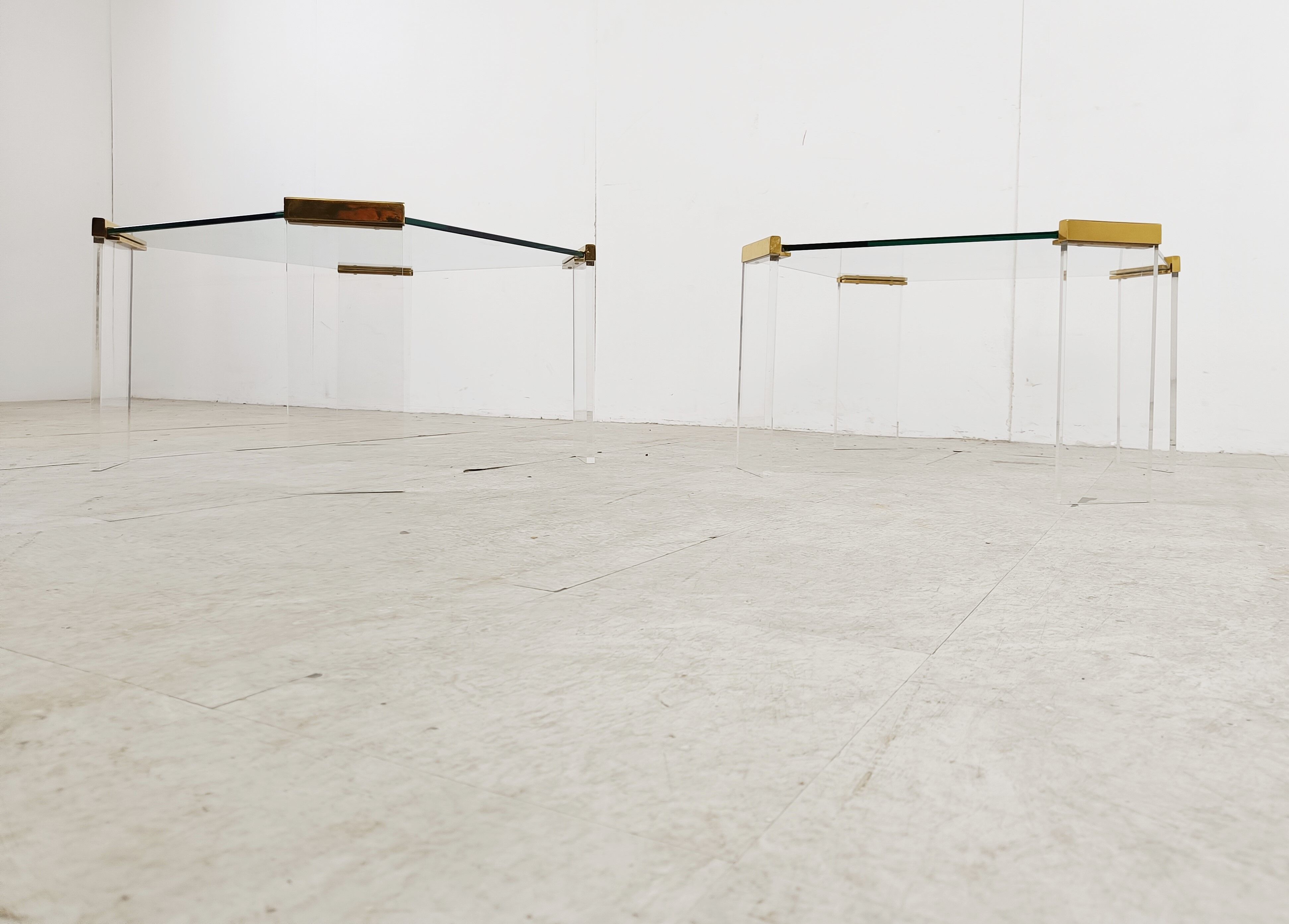 Lucite and brass coffee or side tables, 1970s