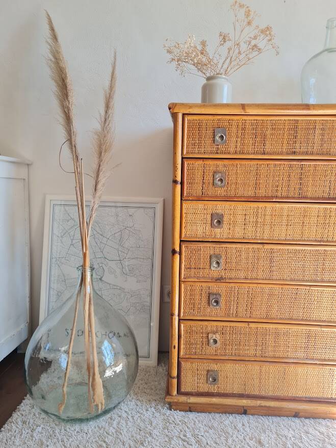 Rattan chest of drawers circa 1970, Dal Vera
