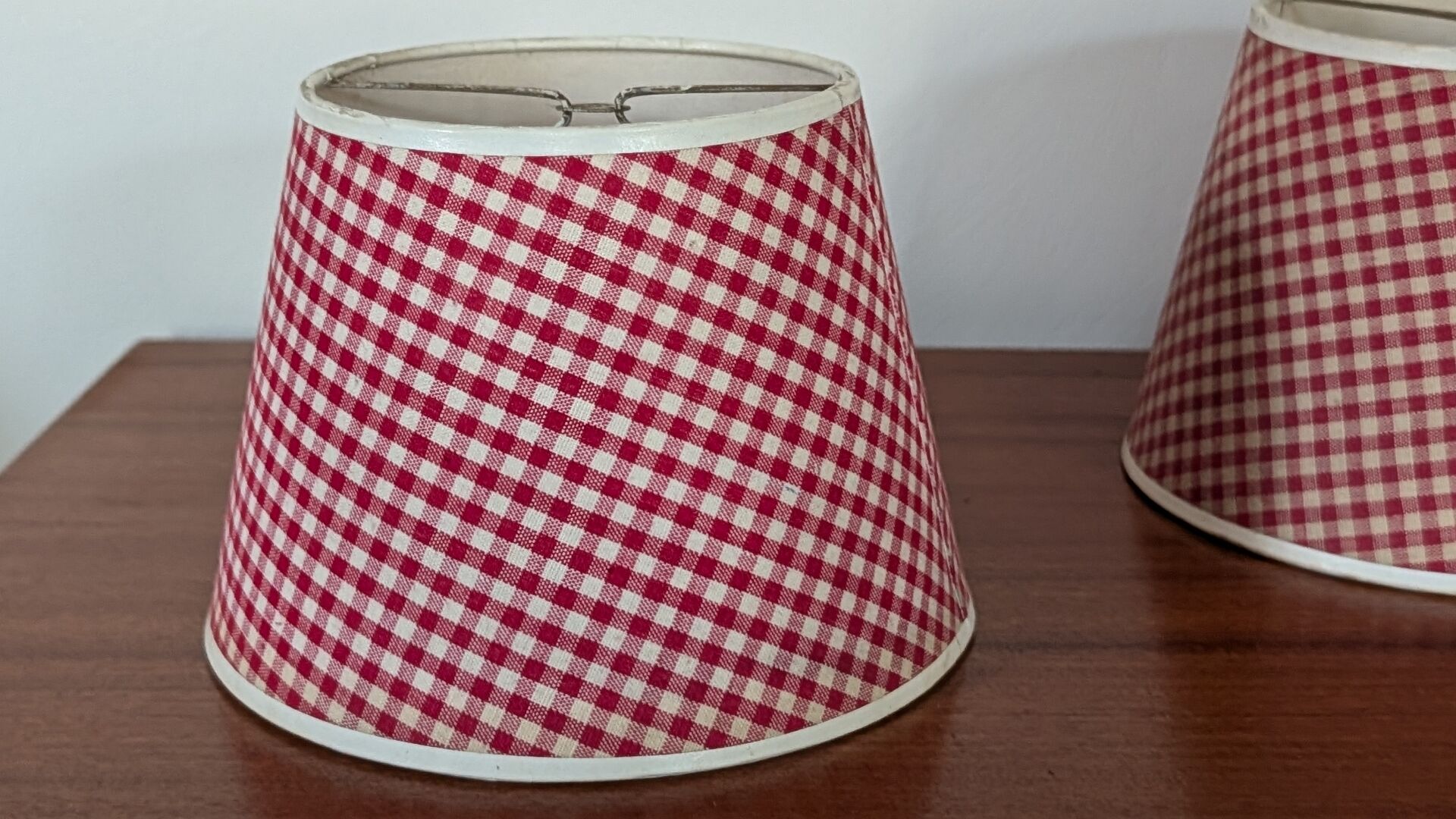 Pair of red gingham lampshades from the 60s