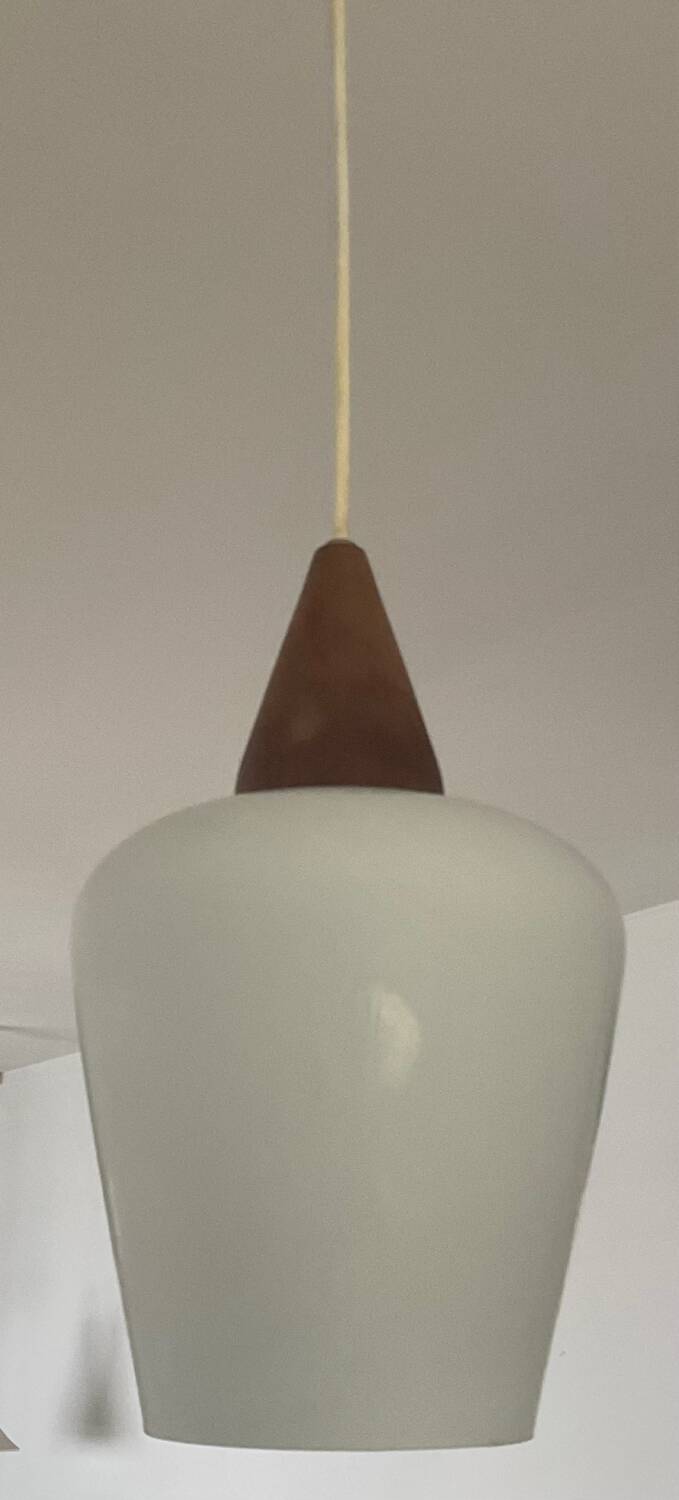 Louis Kalff 60s pendant light in teak and opaline