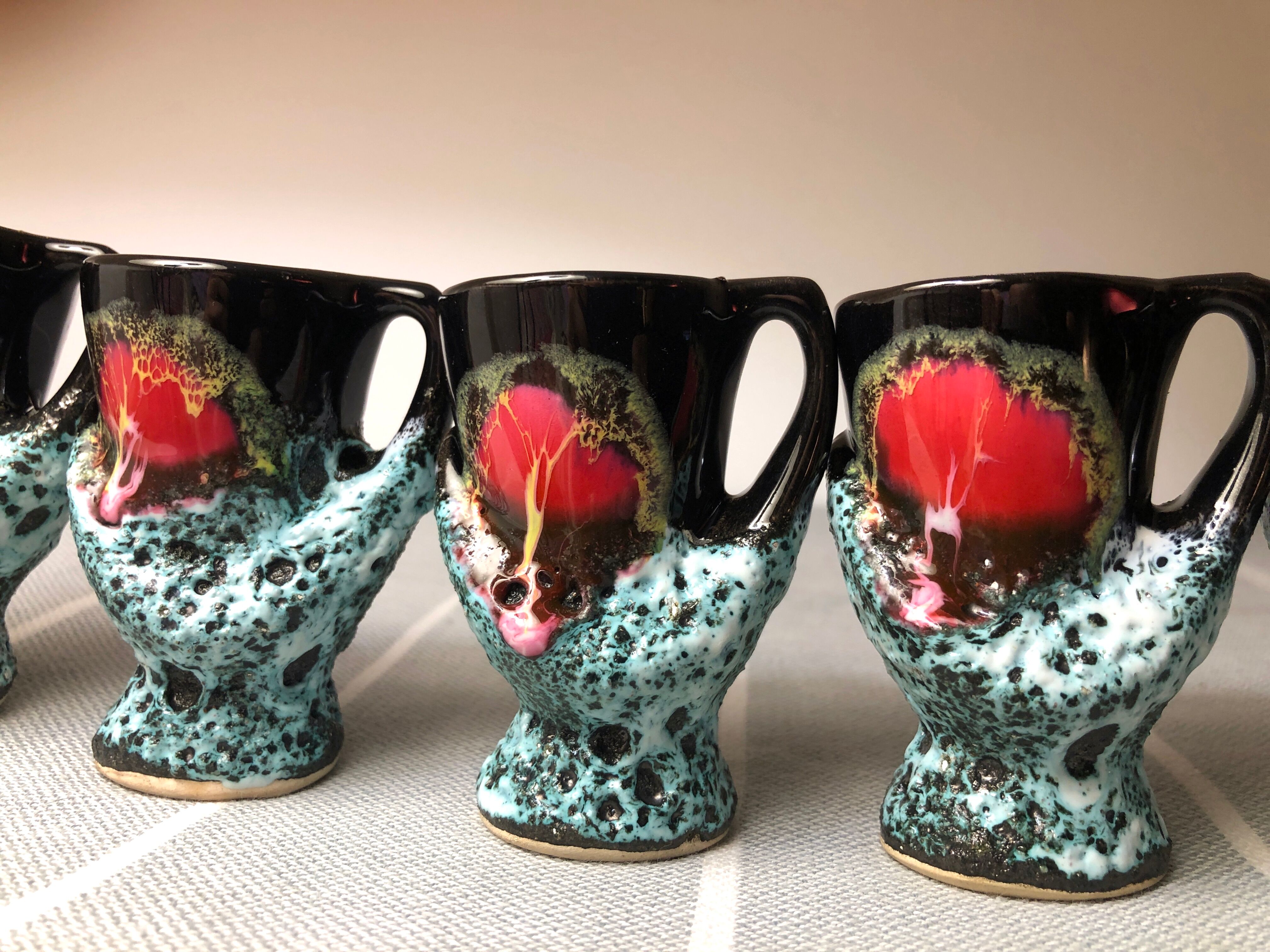 Old coquetiers signed Vallauris Turquoise and Red