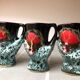Old coquetiers signed Vallauris Turquoise and Red