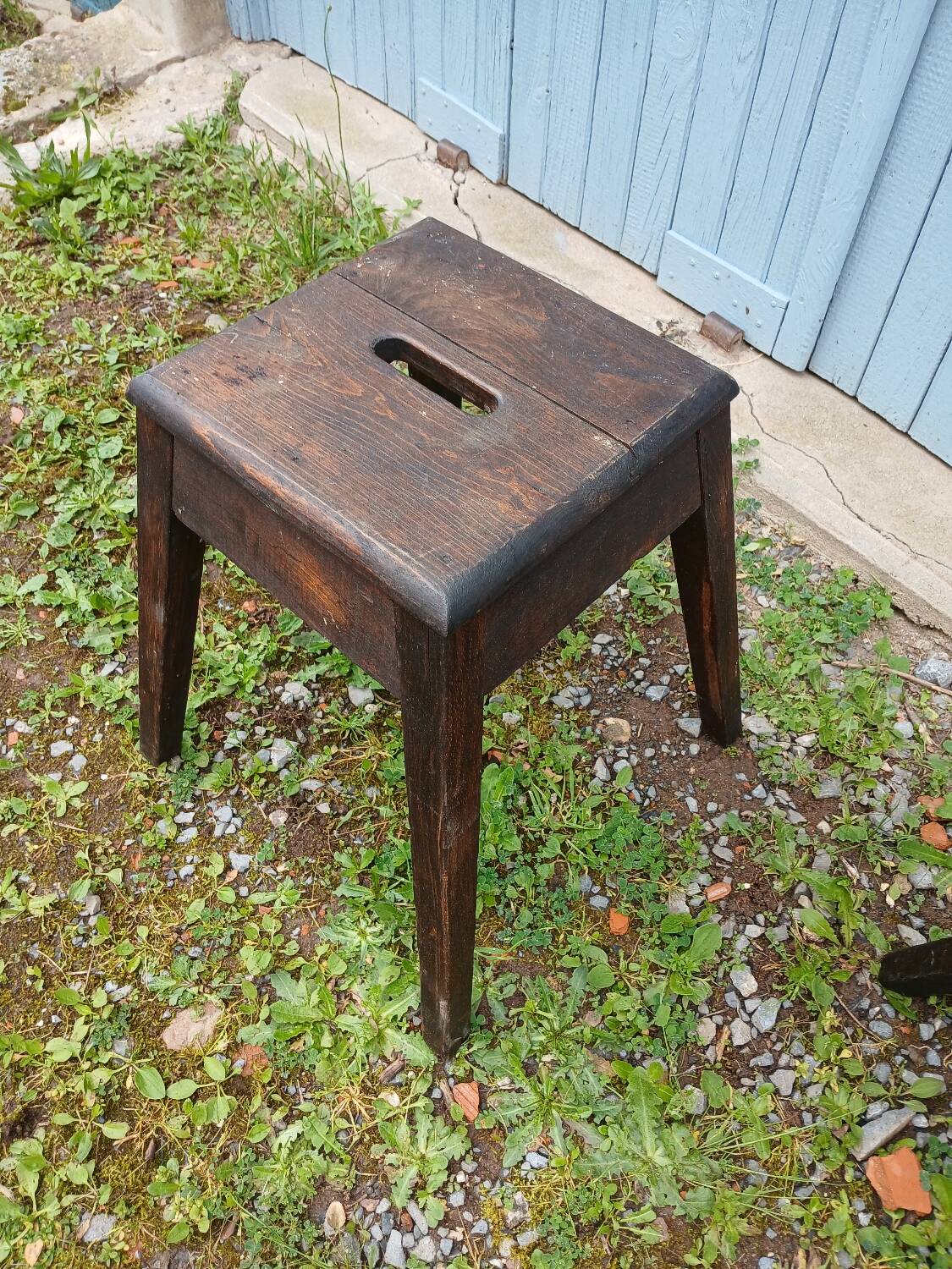 2 antique wooden workshop stools