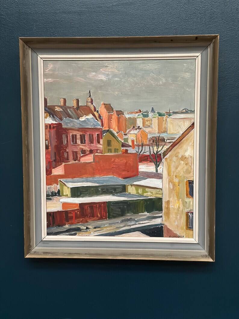 Swedish Oil on Panel“Landscape” by Bertil Lundqvist , Vintage & Framed