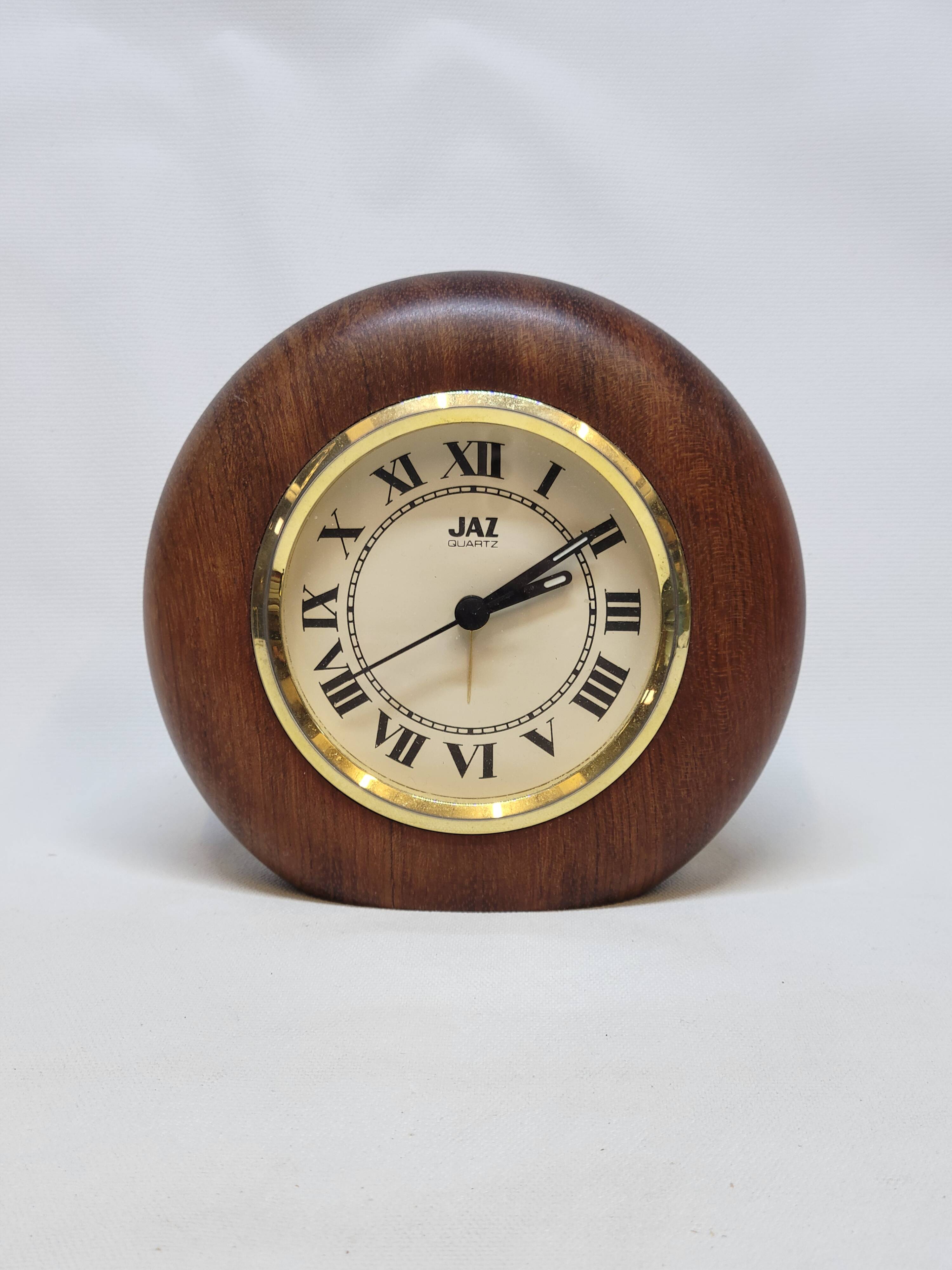 Jaz Quartz Alarm Clock In Wood And Gold Dial