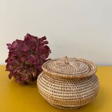 Vintage basket in braided rattan